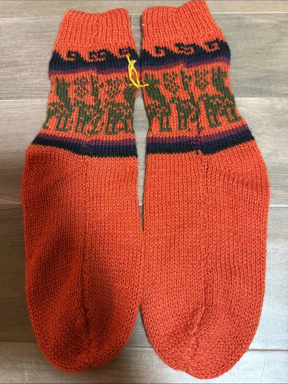 Handmade Alpaca / Wool Blend Fair Isle Llama Socks Orange Cozy Winter